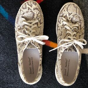 Josef Seibel Beige Snake Print Lace-Up Shoes. Full leather inside and out.